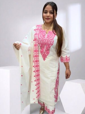 Off White Embroidered Kurta Set