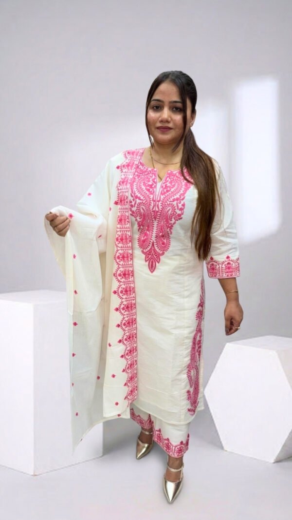 Off White Embroidered Kurta Set