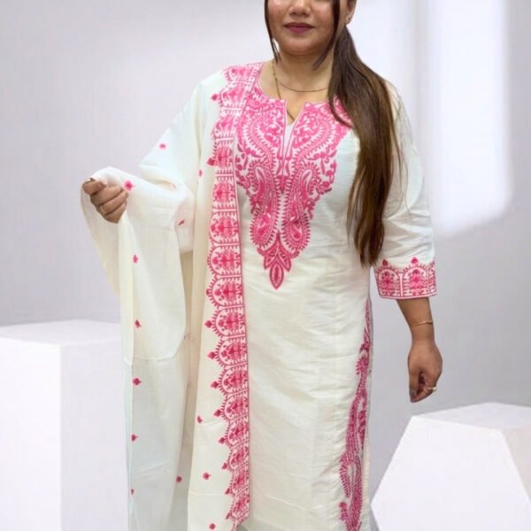Off White Embroidered Kurta Set