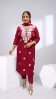 Maroon Embroidered Kurta Set