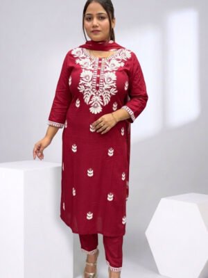 Maroon Embroidered Kurta Set
