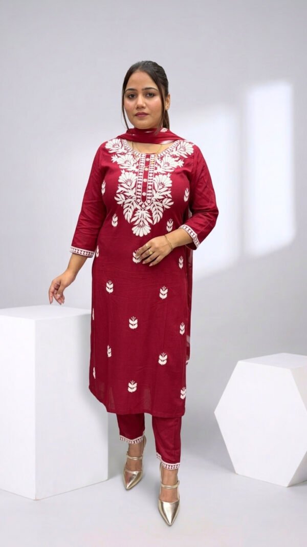 Maroon Embroidered Kurta Set