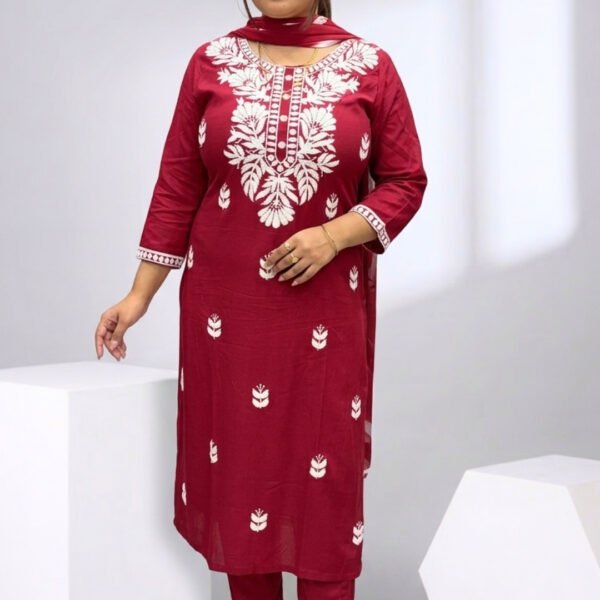 Maroon Embroidered Kurta Set